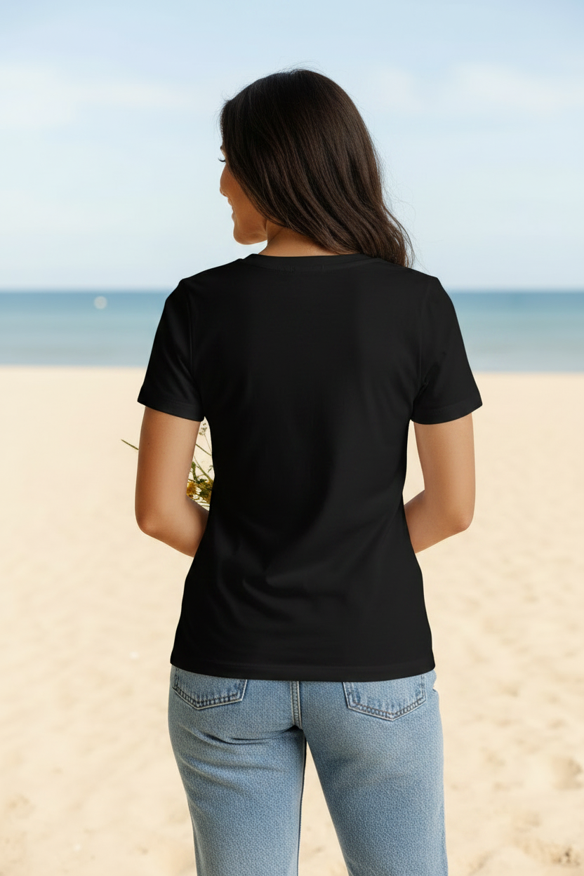 Blank back of Love You Luv U shirt at the beach