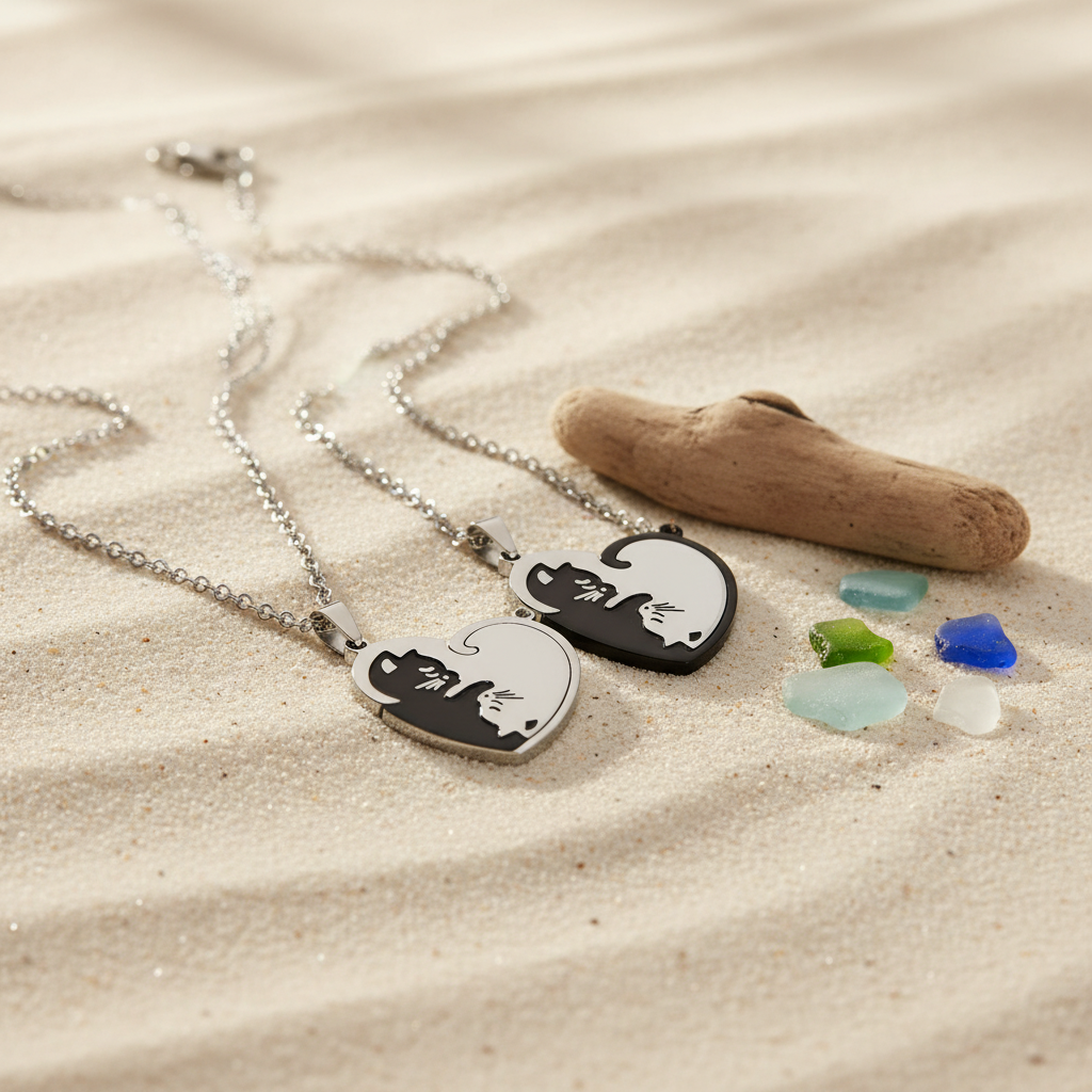 Matching Cat Necklace Set beach mockup