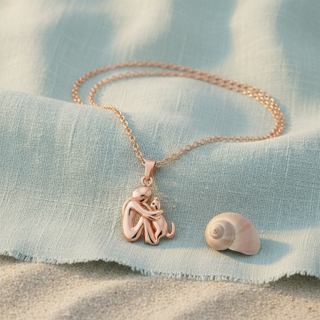 Rose-gold cat pendant beach mockup