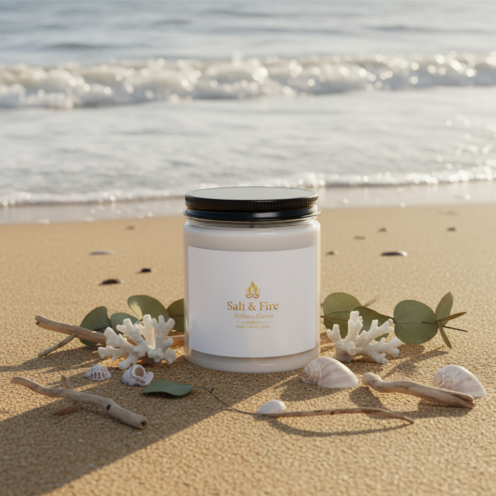 Salt & Fire Candle Beach Mockup