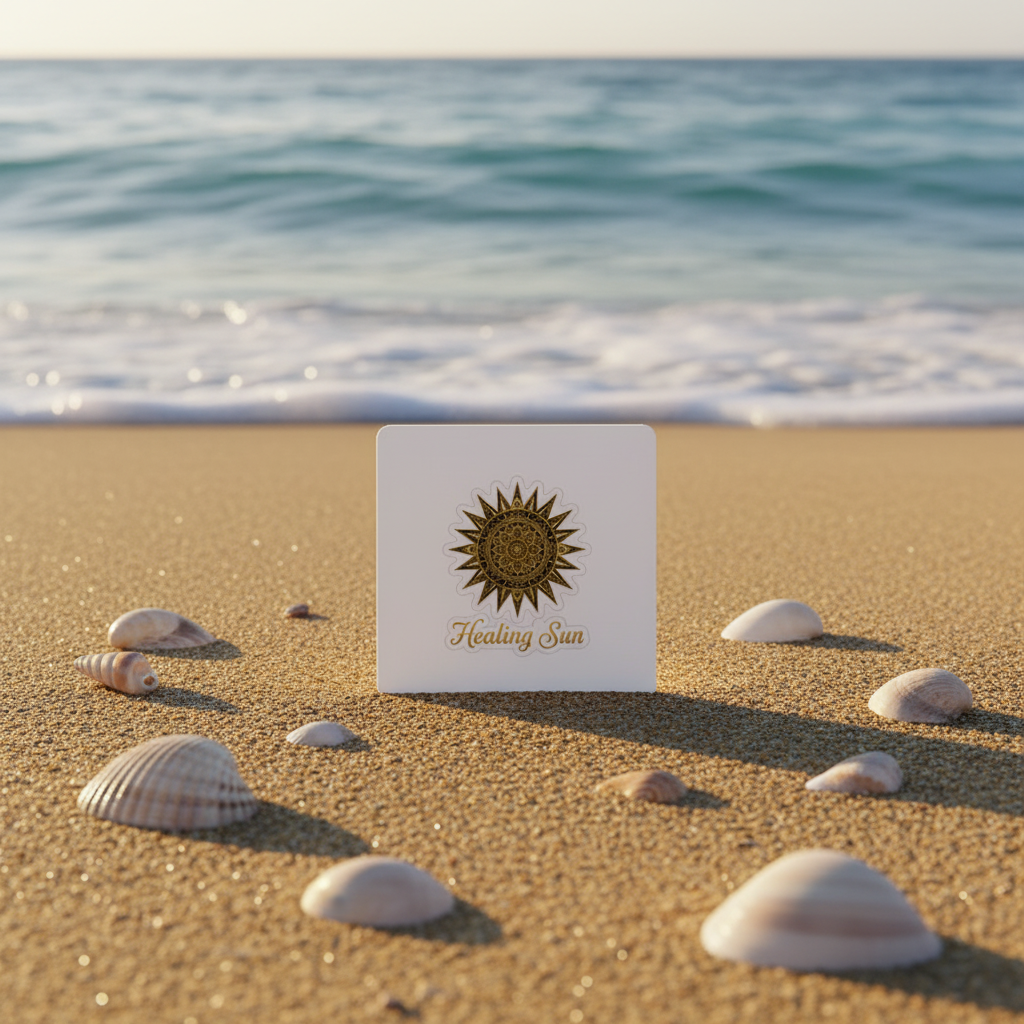 Salt & Fire Healing Sun Sticker Beach Mockup