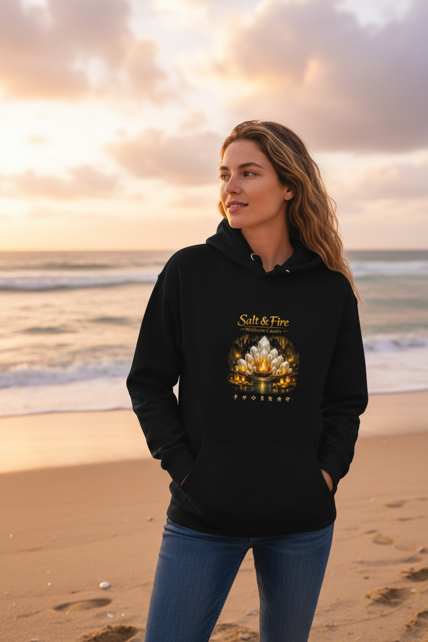 Salt & Fire Hoodie Front Beach Mockup
