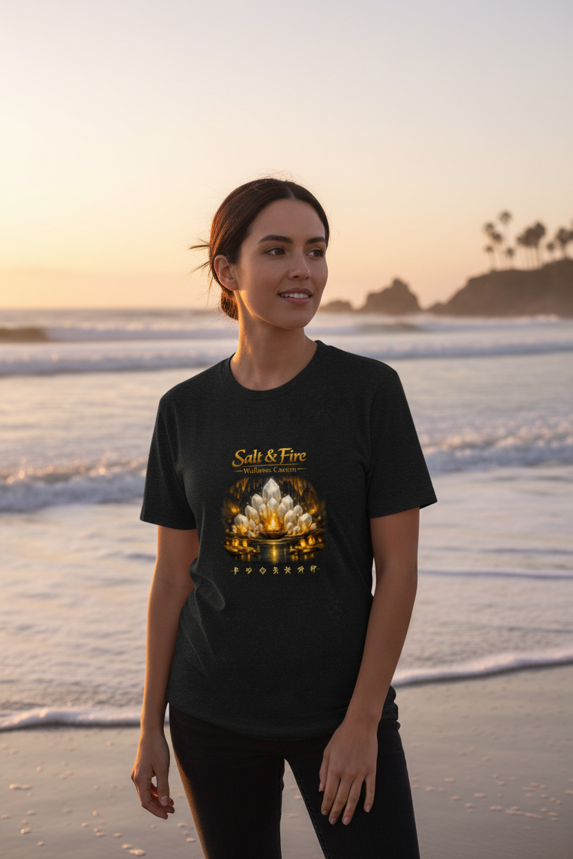 Salt & Fire Unisex Tee Beach Mockup